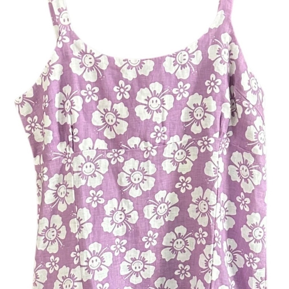 Holiday The Label Dress Womens Large Purple NWT Linen Smiley Floral Mini